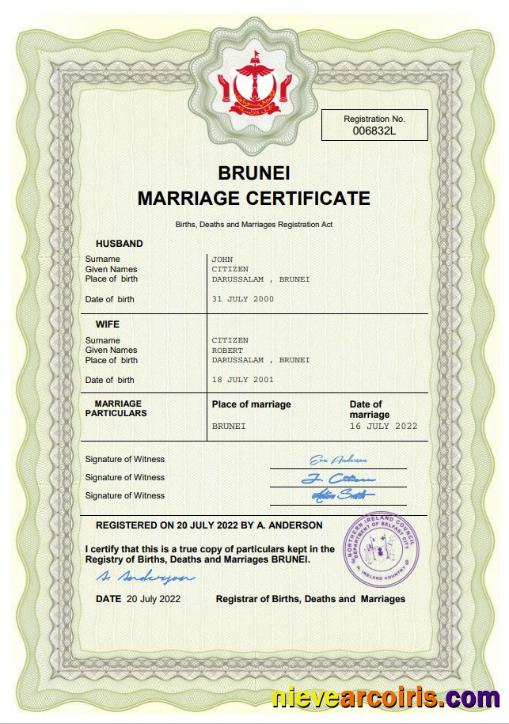 Brunei marriage certificate